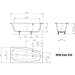 Kaldewei Raumsparwanne Mini 157 Cm Links Weiß -Home Bathroom 1678370 PrintMazeichnung1
