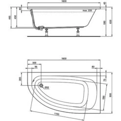 Ideal Standard Raumspar-Badewanne Hotline 1600 Mm X 900 Mm Asymetr. Rechts Weiß -Home Bathroom 188983 3049 2