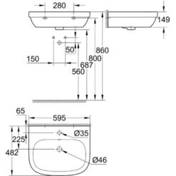 Grohe Waschbecken Euro Keramik PureGuard 60 Cm Alpinweiß -Home Bathroom 428740 1709 428740 ma