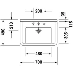 Duravit Möbelwaschbecken Starck 3 70 Cm Weiß WonderGliss Mit 1 Hahnloch -Home Bathroom 493088 4123 duv d030470d