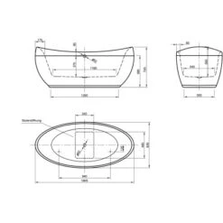 Freistehende Badewanne Ventura 180,5 Cm X 83,5 Cm Weiß -Home Bathroom 675600 3209 3