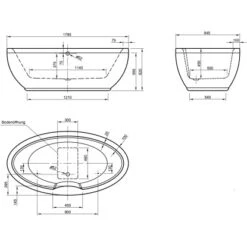 Freistehende Badewanne Luna 179,5 Cm X 94,5 Cm Weiß -Home Bathroom 675606 3209 3