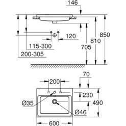 Grohe Einbauwaschtisch Cube Keramik 60 Cm Alpinweiß Hahnloch Überlauf PureGuard -Home Bathroom 779001 4520 3