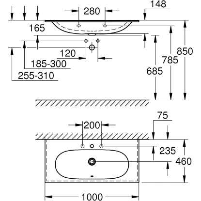 Grohe Waschtisch Essence 100 Cm Mit Hahnloch Und Überlauf PureGuard 5 Grohe Waschtisch Essence 100 Cm Mit Hahnloch Und Überlauf PureGuard – Bild 3