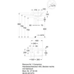Geberit Handwaschbecken Renova Compact40 Cm Weiß Hl & Ül KeraTect -Home Bathroom 8406 print masszeichnung 5