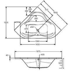 Eck-Badewanne Lucia 140 Cm Weiß -Home Bathroom 8521031 3209 skizze 2 1