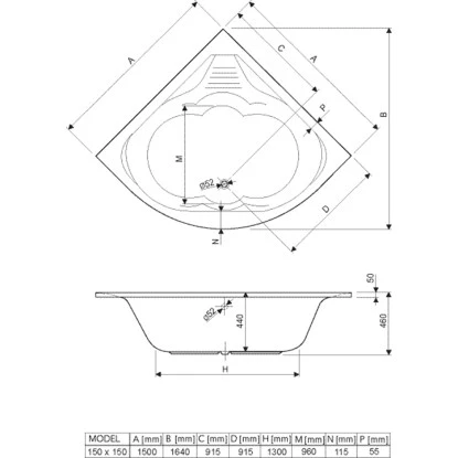 AquaSu Acryl Eckbadewanne Cascade 150 X 150 Cm 4 AquaSu Acryl Eckbadewanne Cascade 150 X 150 Cm – Bild 2